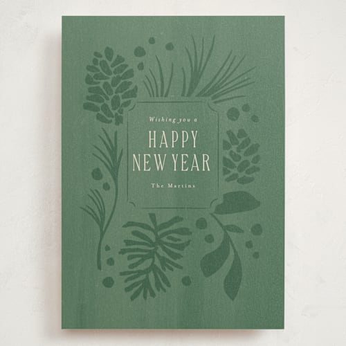 This is a wintergreen holiday photo cards with standard by Jennifer Wick called pines and pinecones printing on signature in grand