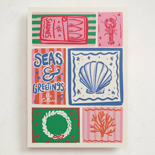 This is a cerulean holiday photo cards with standard by Jenna Holcomb called seas printing on signature in grand