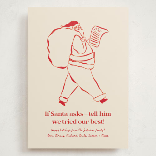 This is a reindeer nose holiday photo cards with standard by Sierra Lee called if santa asks printing on signature in grand