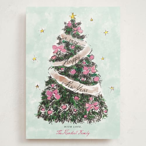 This is a winter rose holiday photo cards with standard by Cass Loh called evergreen magic printing on signature in grand