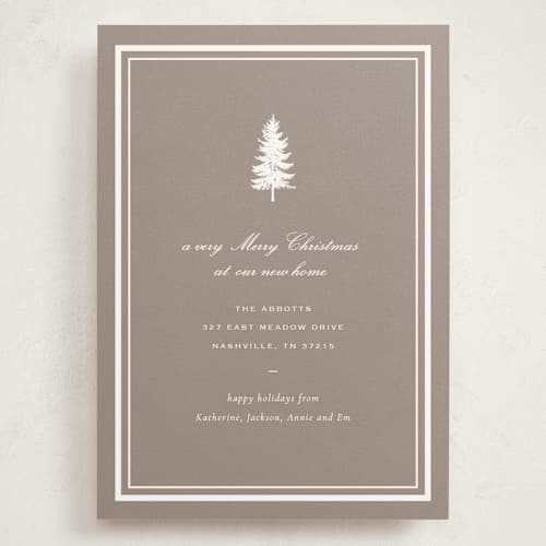 This is a cocoa holiday photo cards with standard by Sara Hicks Malone called holiday move printing on signature in grand