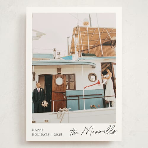 This is a snow holiday photo cards with standard by Jackie Crawford called scripted penmanship frame printing on signature in grand