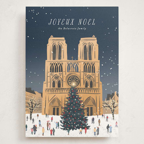 This is a midnight holiday photo cards with standard by Jamie Alexander called notre dame printing on signature in grand
