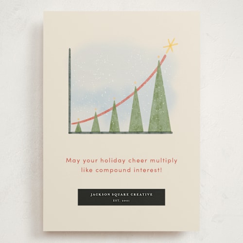 This is a ivory holiday photo cards with standard by Becky Nimoy called christmas tree chart printing on signature in grand