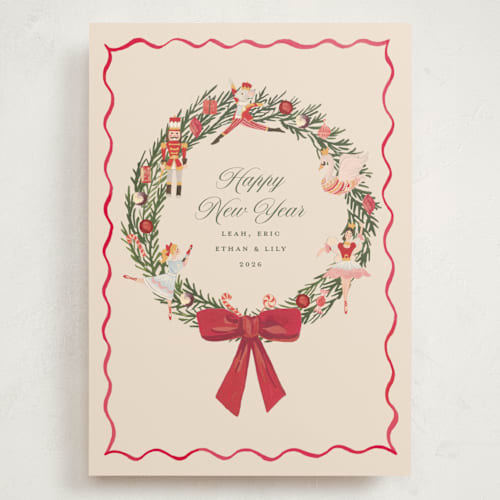 This is a berry holiday photo cards with standard by Teju Reval called nutcracker wreath printing on signature in grand