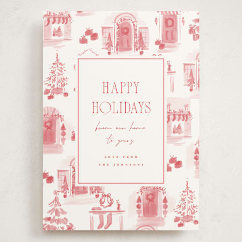 This is a peppermint holiday photo cards with standard by Rebecca Durflinger called holiday home toile printing on signature in grand
