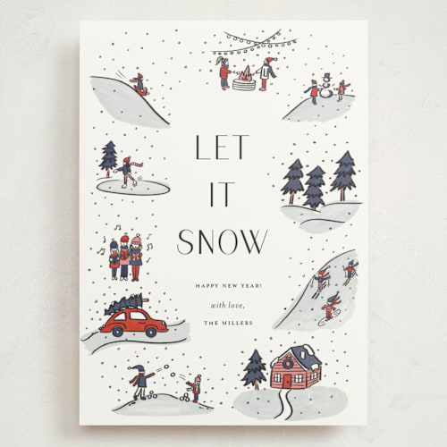 This is a snow day holiday photo cards with standard by Lauren Jinhee called snowy scenes printing on signature in grand