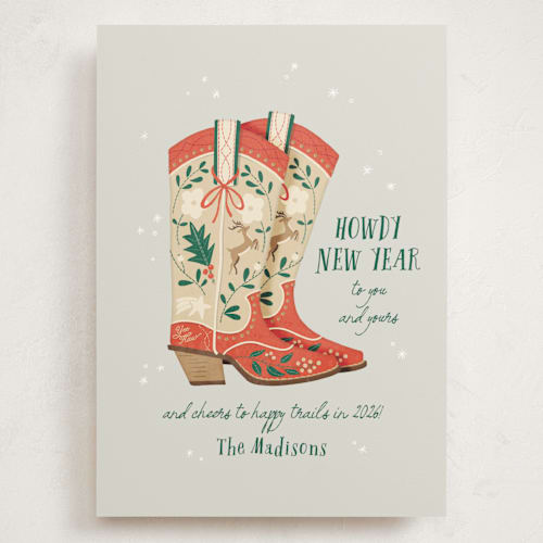 This is a fog holiday photo cards with standard by Leia Matt called howdy holidays boots printing on signature in grand