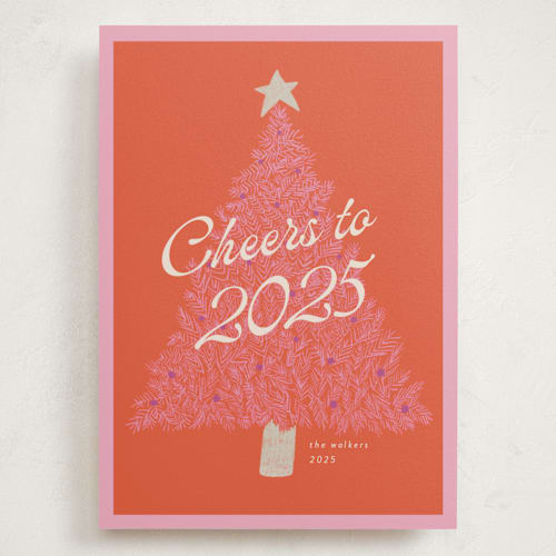 This is a cotton candy holiday photo cards with standard by Morgan Kendall called retro tree printing on signature in grand