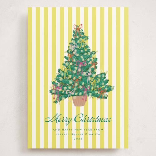 This is a chartreuse holiday photo cards with standard by Erika Firm called lobby bow tree printing on signature in grand