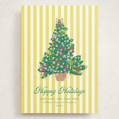 This is a chartreuse holiday photo cards with standard by Erika Firm called lobby bow tree printing on signature in grand