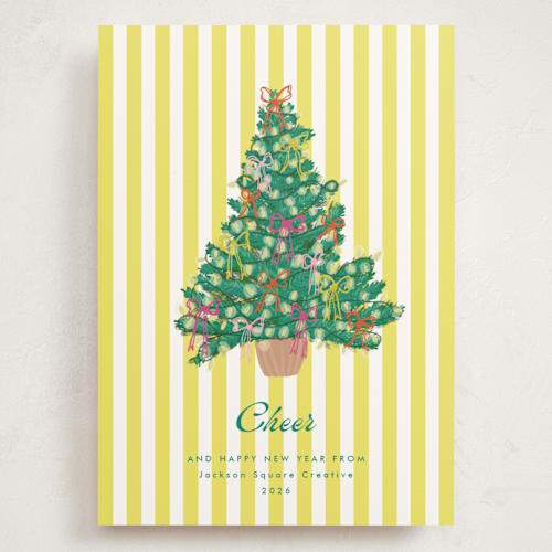This is a chartreuse holiday photo cards with standard by Erika Firm called lobby bow tree printing on signature in grand