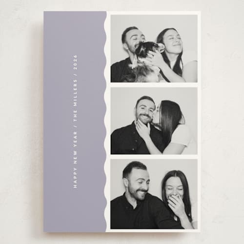 This is a lilac holiday photo cards with standard by Sumak Studio called simple wave printing on signature in grand