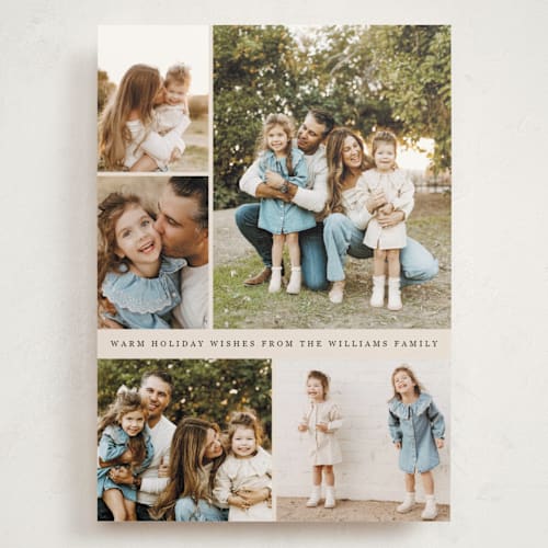 This is a vanilla holiday photo cards with standard by Lindsay Megahed called festive five printing on signature in grand