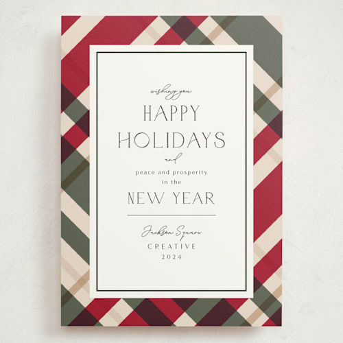 This is a berry holiday photo cards with standard by Chris Griffith called plaid suit holiday printing on signature in grand