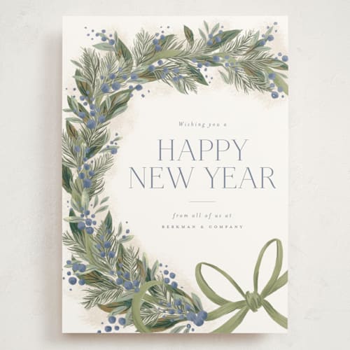 This is a juniper holiday photo cards with standard by Jackie Crawford called festive side ribbon wreath printing on signature in grand