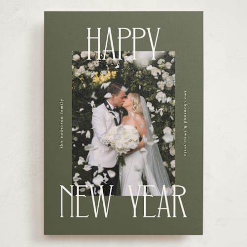 This is a juniper holiday photo cards with standard by Kelly Watkins called maeve printing on signature in grand