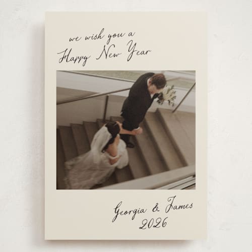 This is a sandstone holiday photo cards with standard by Nicole Walsh called new year note printing on signature in grand