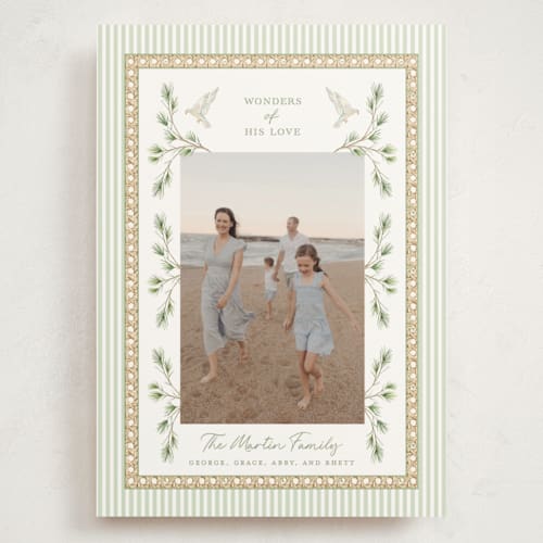 This is a pine holiday photo cards with standard by Bayberry Kate called woven pine printing on signature in grand