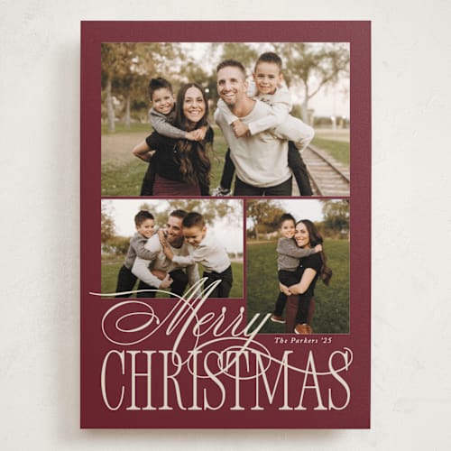 This is a mulberry holiday photo cards with standard by Brianne Larsen called elegant three printing on signature in grand