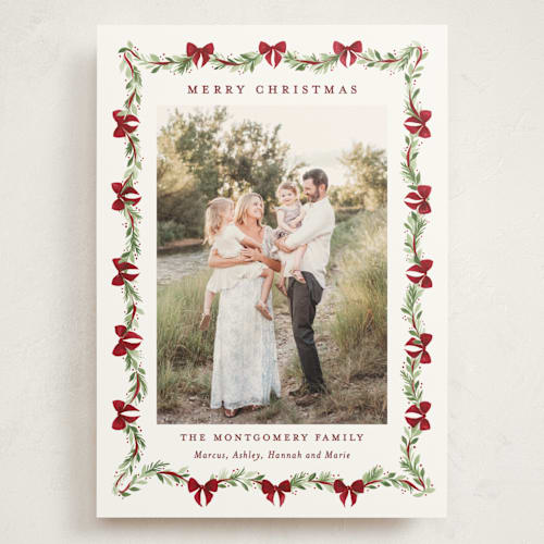 This is a berry holiday photo cards with standard by Sarah Knight called garland printing on signature in grand