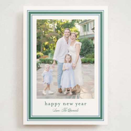 This is a spearmint holiday photo cards with standard by Carolyn MacLaren called preppy ribbon printing on signature in grand