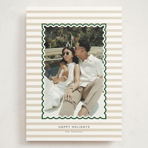 This is a gingerbread holiday photo cards with standard by Danie Romrell called tagged stripes printing on signature in grand
