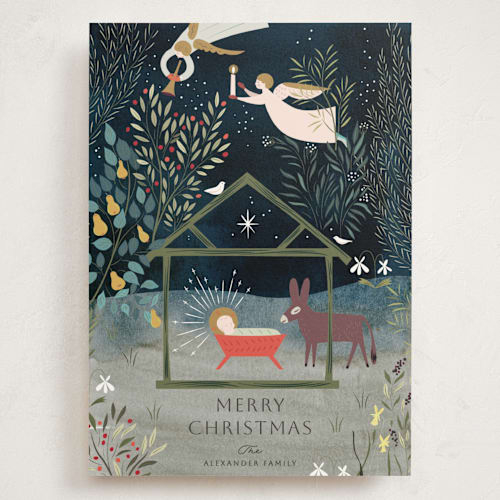 This is a renaissance holiday photo cards with standard by Eve Schultz called nativity garden printing on signature in grand