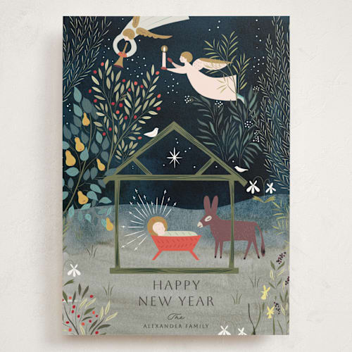This is a renaissance holiday photo cards with standard by Eve Schultz called nativity garden printing on signature in grand