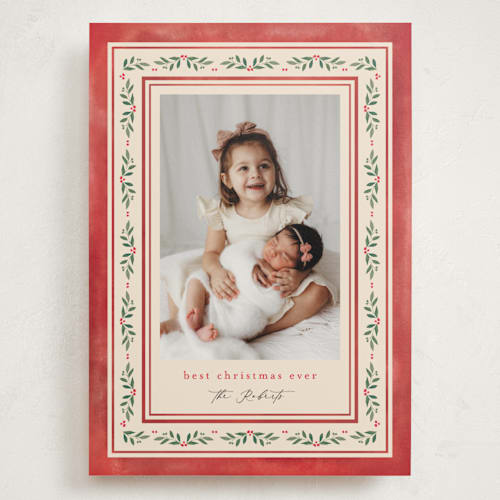 This is a holly berry holiday photo cards with standard by Mansi Verma called floral folk printing on signature in grand