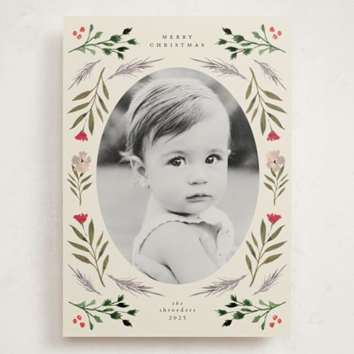 This is a buttercream holiday photo cards with standard by Lindsay Megahed called merry round printing on signature in grand