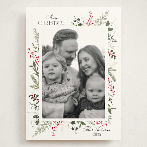This is a candy cane holiday photo cards with standard by Susan Moyal called always merry printing on signature in grand