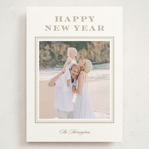 This is a caramel holiday photo cards with standard by Stacey Meacham called resort style printing on signature in grand