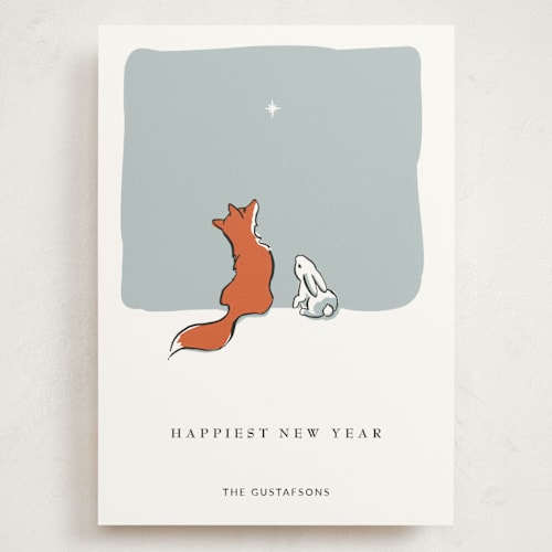This is a frost holiday photo cards with standard by Diane Pearse called peace on earth fox and rabbit printing on signature in grand