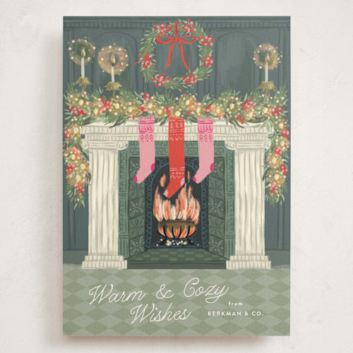 This is a forest holiday photo cards with standard by Jackie Crawford called holiday hearth printing on signature in grand