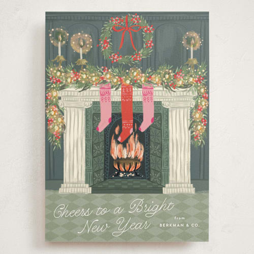 This is a forest holiday photo cards with standard by Jackie Crawford called holiday hearth printing on signature in grand