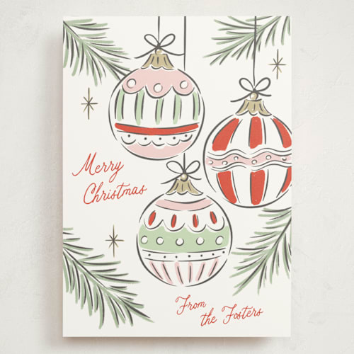 This is a festive holiday photo cards with standard by Erin German called bright ornaments printing on signature in grand