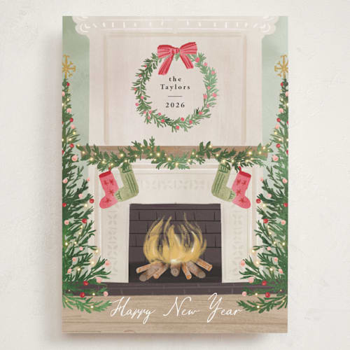 This is a fern holiday photo cards with standard by Petra Kern called cosy fireplace printing on signature in grand