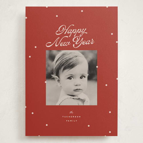 This is a poinsettia holiday photo cards with standard by Ellen Schlegelmilch called dainty dots printing on signature in grand