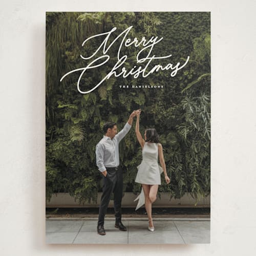 This is a snowfall holiday photo cards with standard by Melanie Kosuge called merry monoline printing on signature in grand