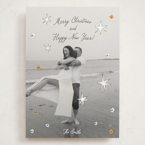 This is a golden holiday photo cards with standard by Helena Vitto called the stars printing on signature in grand