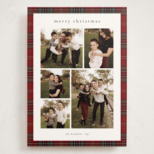This is a berry holiday photo cards with standard by Stacey Meacham called plaid collage printing on signature in grand