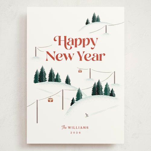 This is a poinsettia holiday photo cards with standard by Robert and Stella called happy hills printing on signature in grand