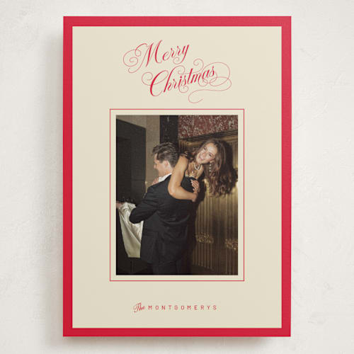 This is a poinsettia holiday photo cards with standard by Jen Ramsey called christmas elegance printing on signature in grand