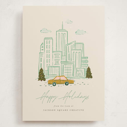 This is a moss holiday photo cards with standard by Vera Lim called in the city printing on signature in grand