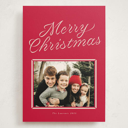 This is a candy cane holiday photo cards with standard by Vivian Yiwing called frame ribbon printing on signature in grand