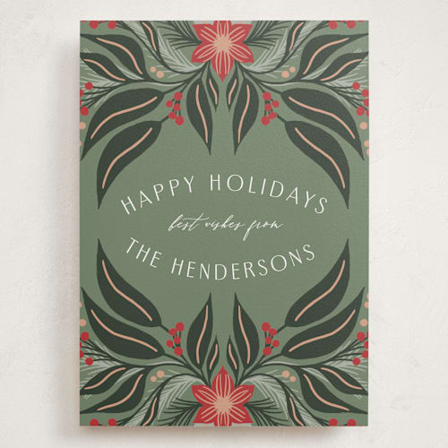 This is a pine holiday photo cards with standard by Katharine Watson called bold foliage printing on signature in grand