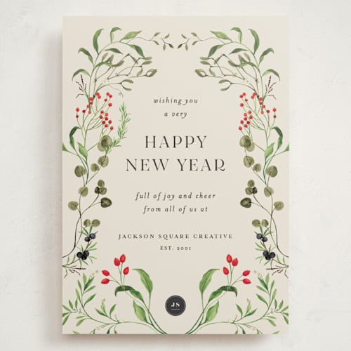 This is a eucalyptus holiday photo cards with standard by Sarah Knight called botanical garden printing on signature in grand