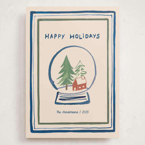 This is a wintermint holiday photo cards with standard by Teju Reval called snow globe printing on signature in grand
