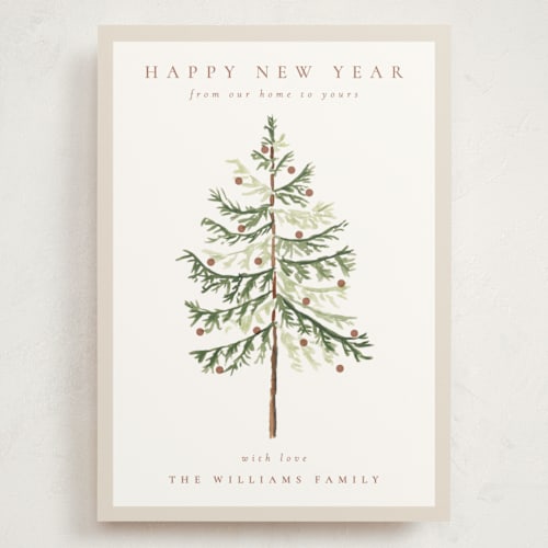 This is a snow holiday photo cards with standard by Amy Kross called vintage spruce printing on signature in grand